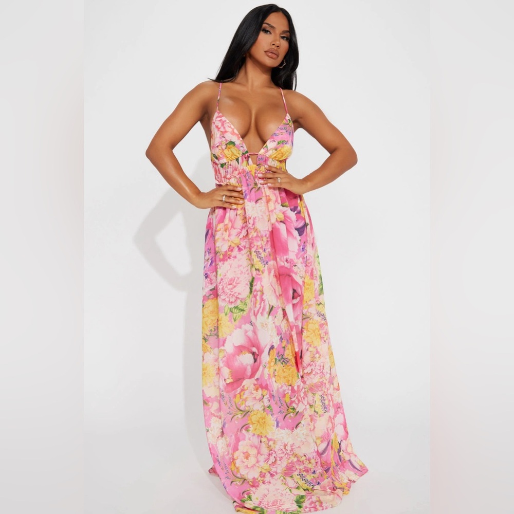 NWOT Fashion Nova Spring Awakening Maxi Dress - Pink/combo